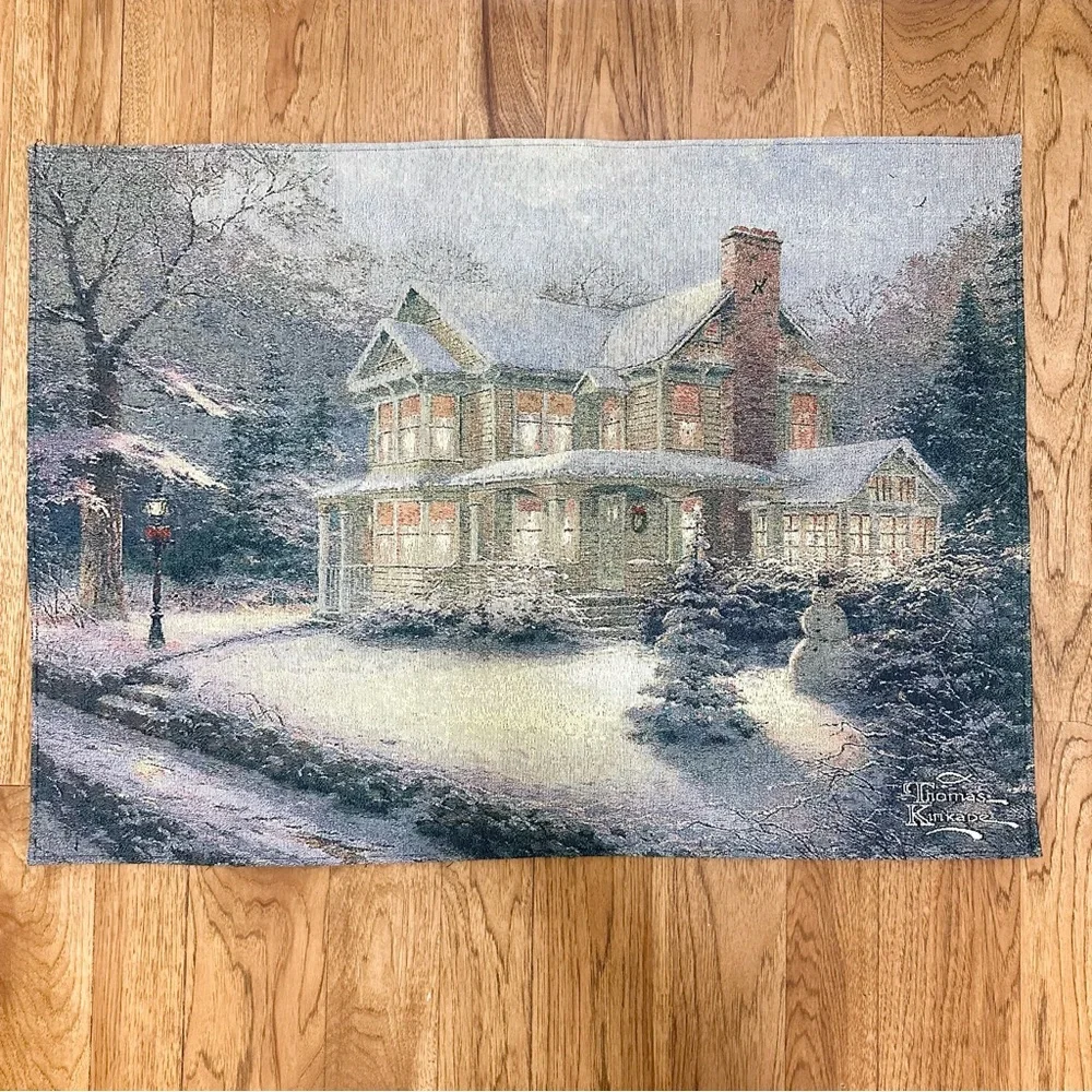 Thomas Kinkade Tapestry Victorian Christmas III Wall Hanging lights 36 X 26 inch